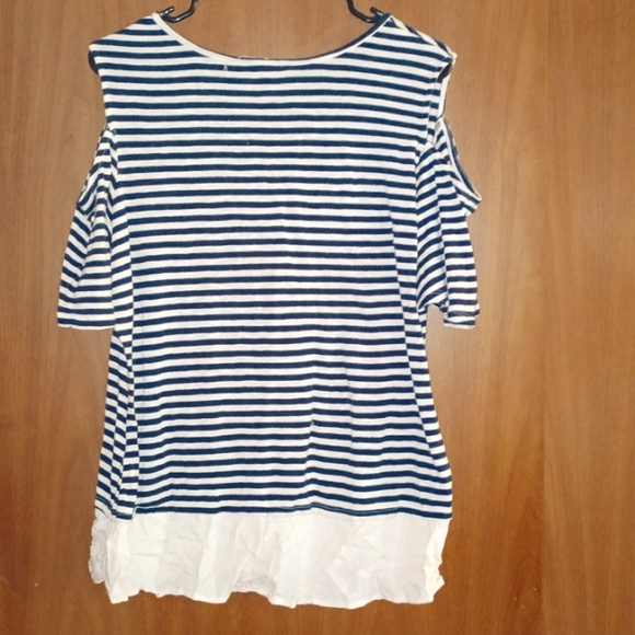 COMO BLU Blue and White Stripe Cold Shoulder Top Size XL - Picture 2 of 5